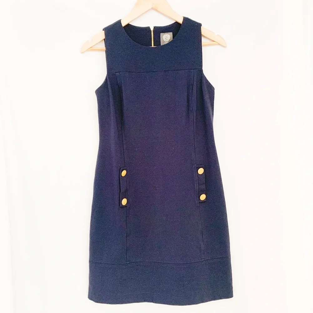 Vince Camuto Soft Navy Blue Sailor Full Back Zip Sleeveless Dress-Size 2 - Picture 2 of 13